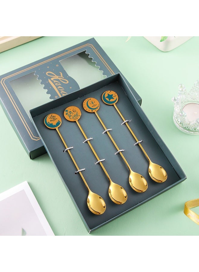general Exquisite Spoon 4pcs Set Handle Soup Household Dessert Spoon Mixing Spoon Round Spoon Gift Box Set - Image 5